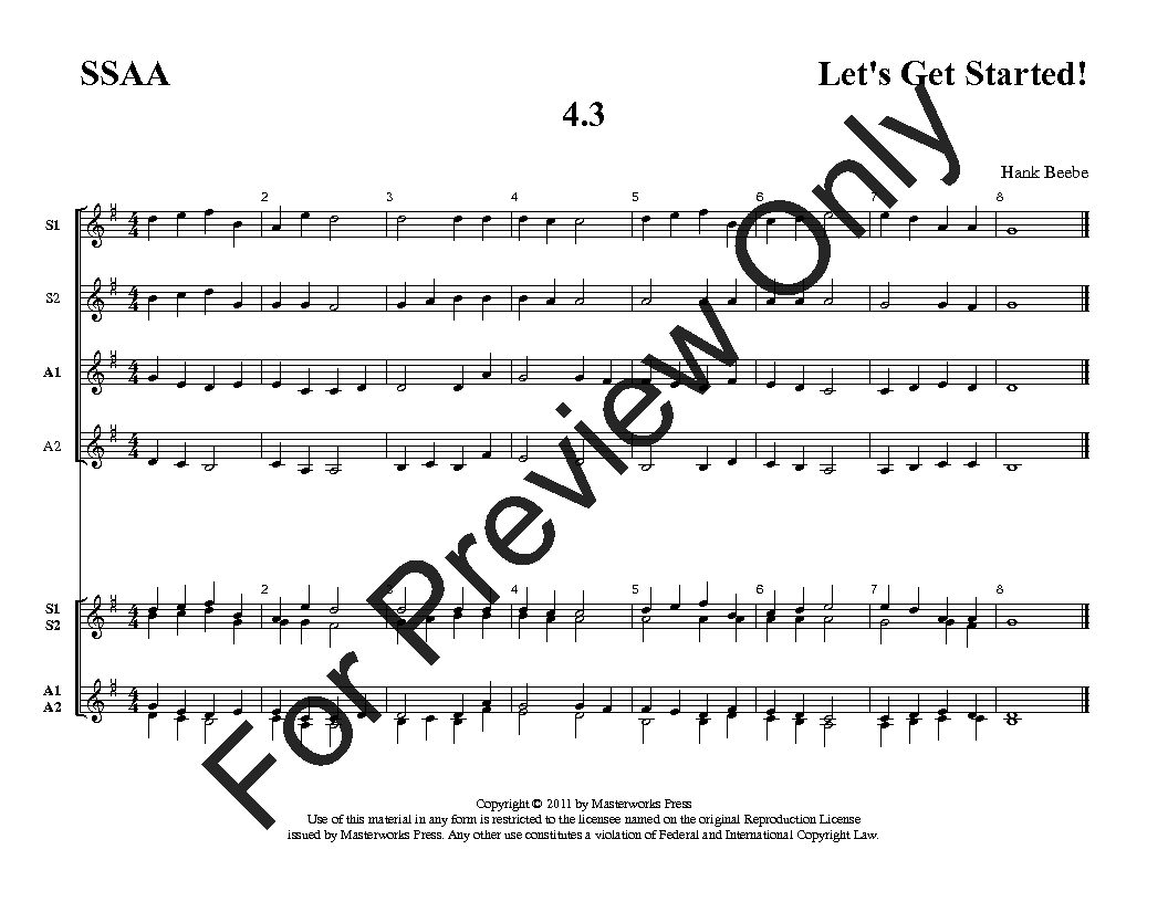 Let's Get Started! Four-Part SSAA Vol. 4 Reproducible PDF Download