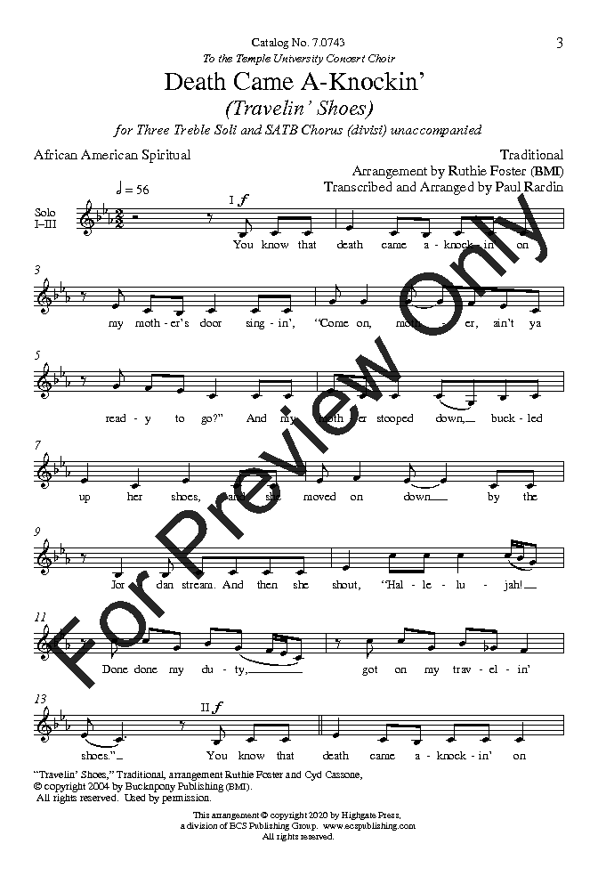 Death Came A-Knockin' (SATB ) by Ruthie Fost | J.W. Pepper Sheet Music