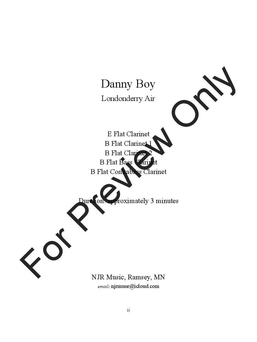 Danny Boy (cl. qnt.) [Eb, Bb(2), B. Cl., Cb. Cl.] P.O.D.