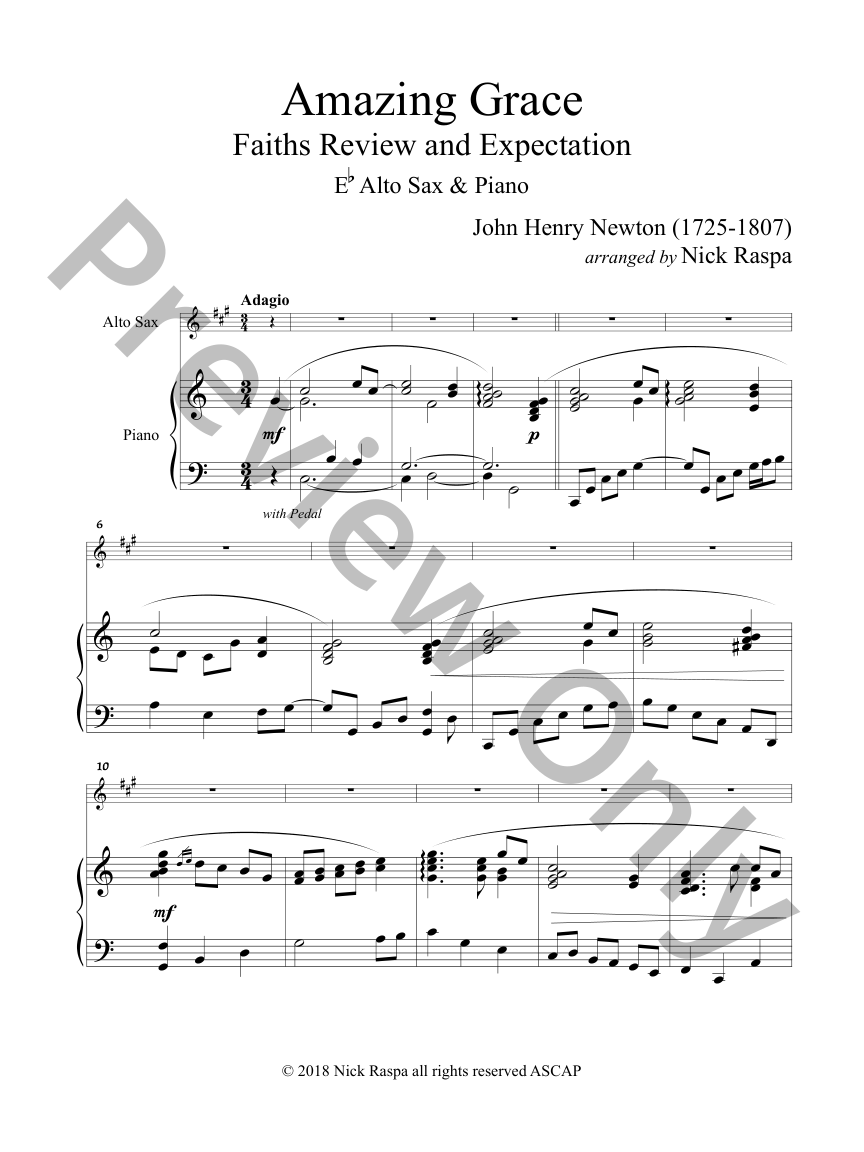 Amazing Grace (Alto Sax & Piano) P.O.D.