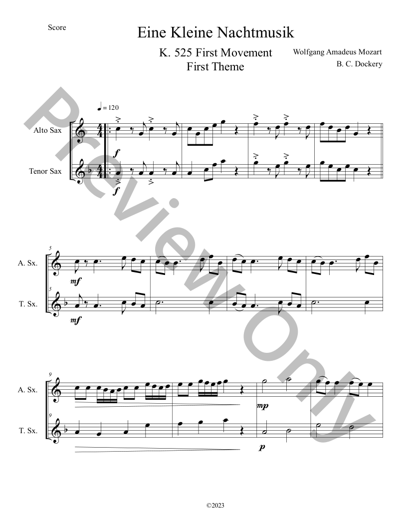  Eine Kleine Nachtmusik (A Little Night Music) for Alto and Tenor Sax Duet P.O.D