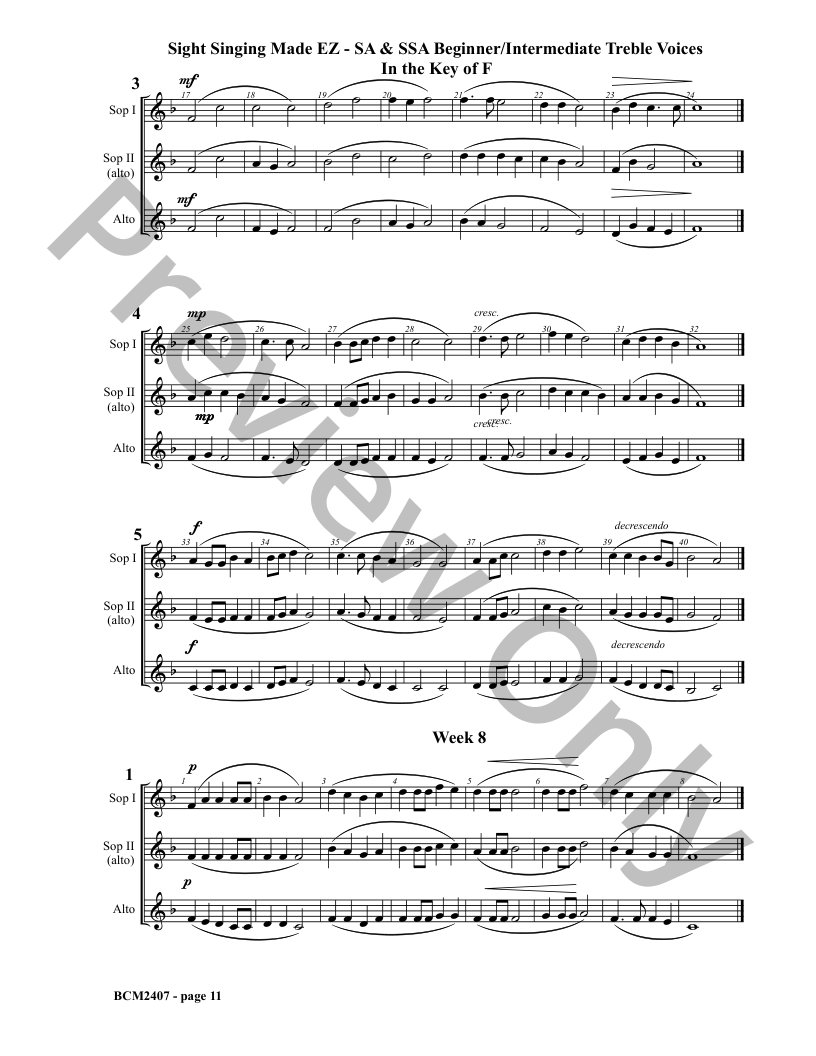 Sight Singing Made EZ Book 16 Beg/Interm SA and SSA in the Key of F P.O.D