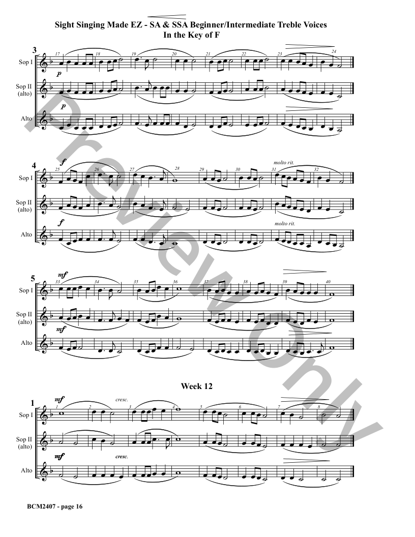 Sight Singing Made EZ Book 16 Beg/Interm SA and SSA in the Key of F P.O.D