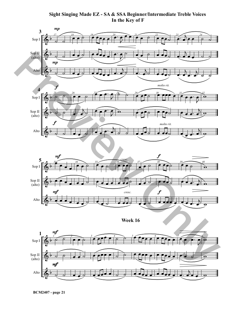 Sight Singing Made EZ Book 16 Beg/Interm SA and SSA in the Key of F P.O.D