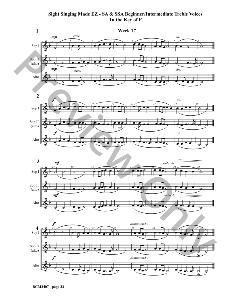 Sight Singing Made EZ Book 16 Beg/Interm SA and SSA in the Key of F P.O.D