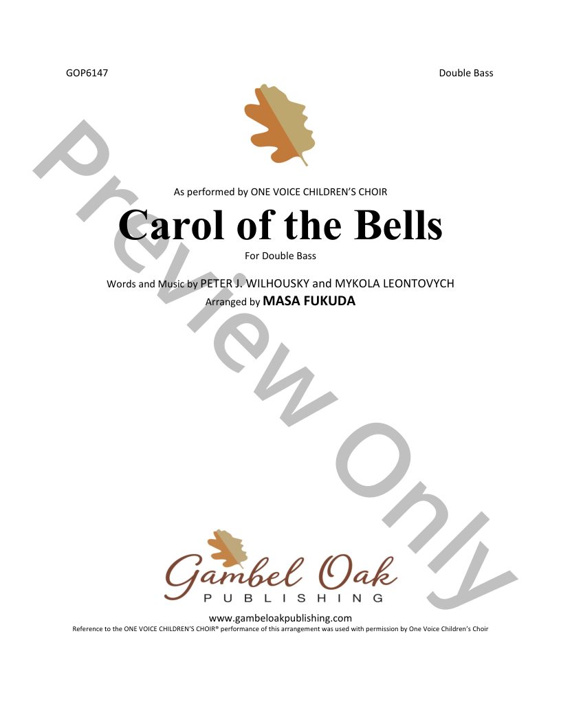 Carol of the Bells Double Bass Part P.O.D.