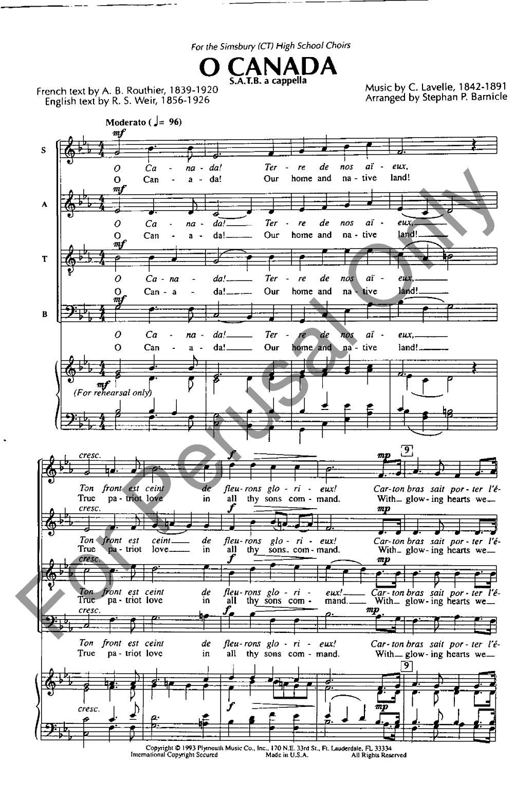 O Canada (SATB ) by BARNICLE